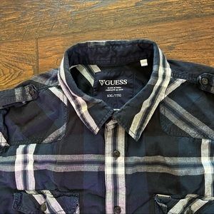 Guess Blue Black Plaid Shirt Short-Sleeve Button-Down